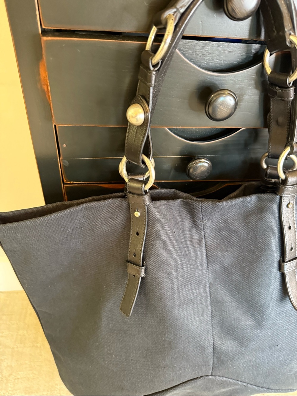 Saint Laurent Black Canvas Tote with Leather Handles - Picture 10 of 13